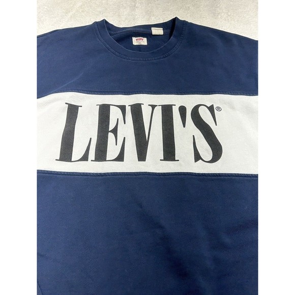 Levi's Navy Blue Large Box Logo Crewneck Sweatshirt Men's Size 2XL - Picture 2 of 7